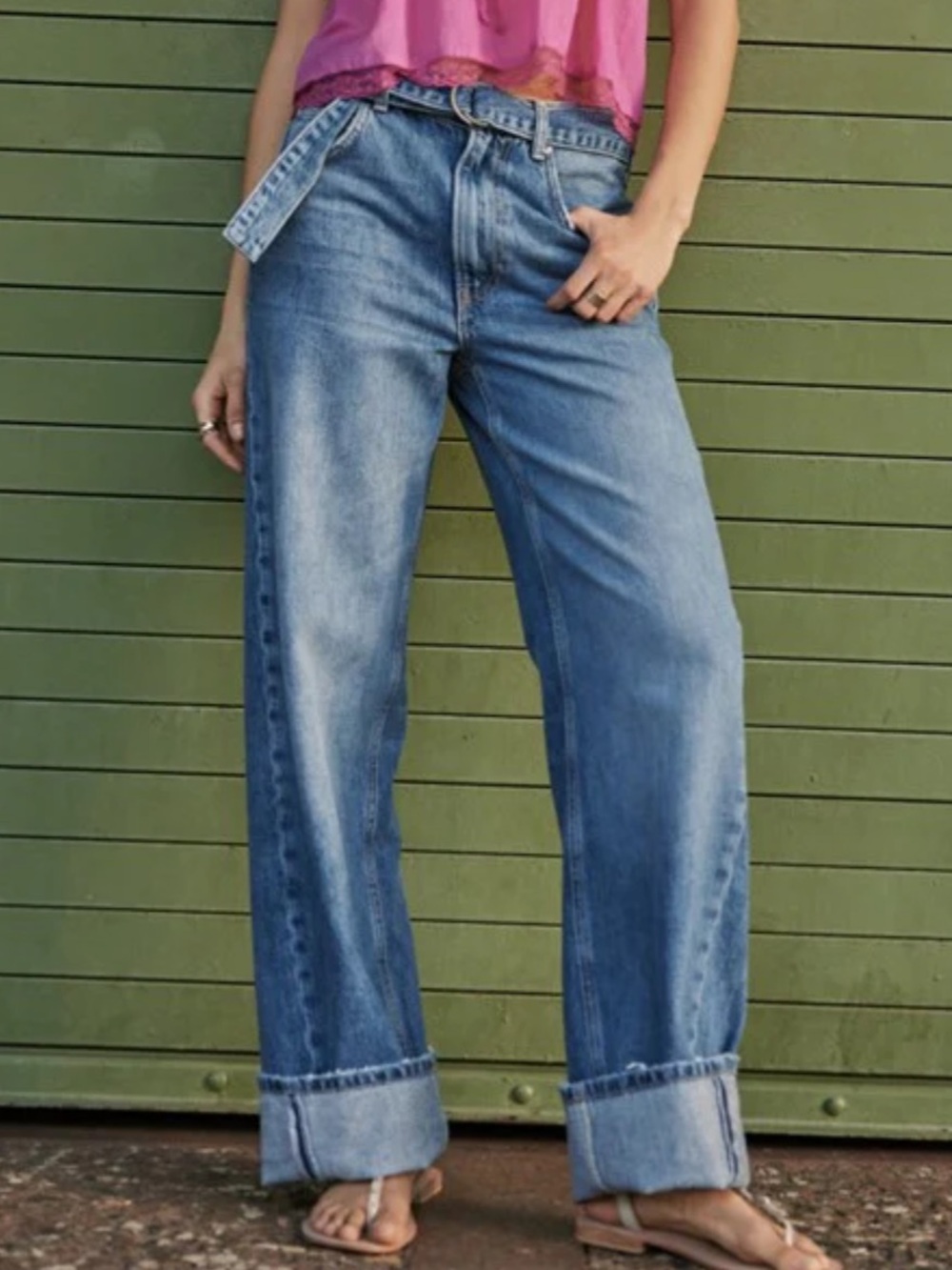 Free People‎ We The Free East Bay Cuffed Straight Blue Wide-Leg Jeans 28 NWT